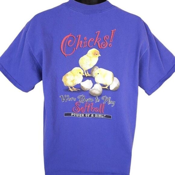 Vintage Other - Vintage Softball T Shirt Mens Size Large Blue 90s Chicks Were Born To Play USA